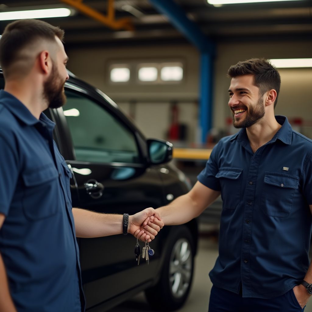 Cliente satisfecho recibiendo su coche