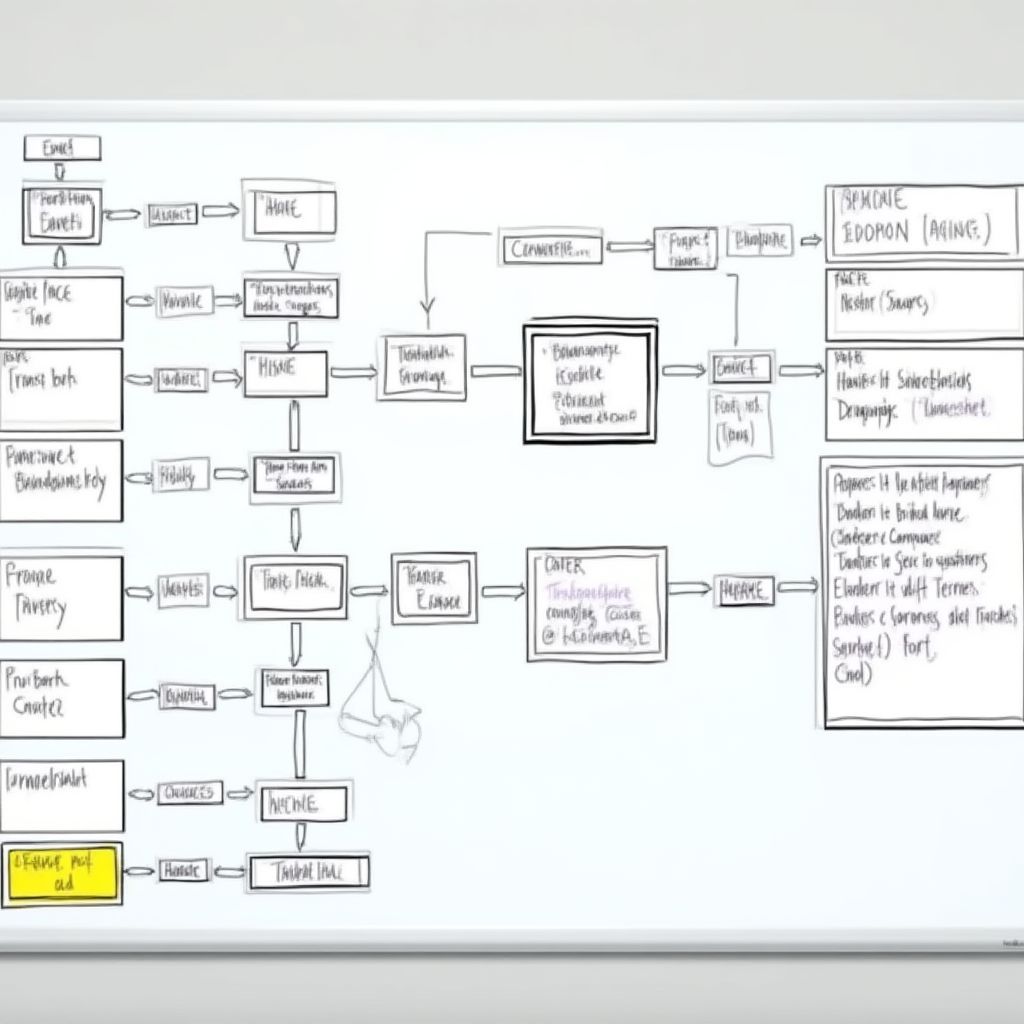 Diagrama de flujo de datos en una pizarra
